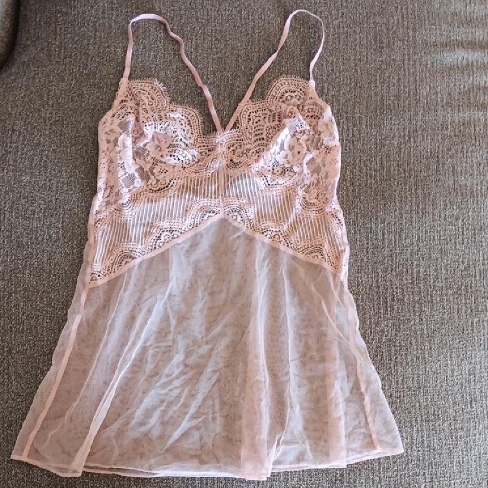 Elegant Pink Lace Chemise Size S/M Very Pretty!